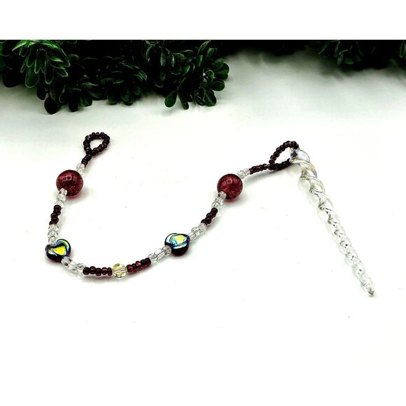 Handcrafted Beaded Suncatcher With Iridescent Garnet Glass Accent Crystals - Picture 2 of 3